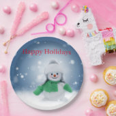 Schneemann mit grünem Schal Pappteller (Party)