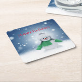Schneemann mit grünem Schal Rechteckiger Pappuntersetzer (angewinkelt)