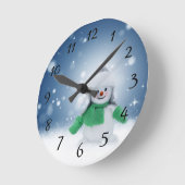 Schneemann mit grünem Schal Runde Wanduhr (Winkel)