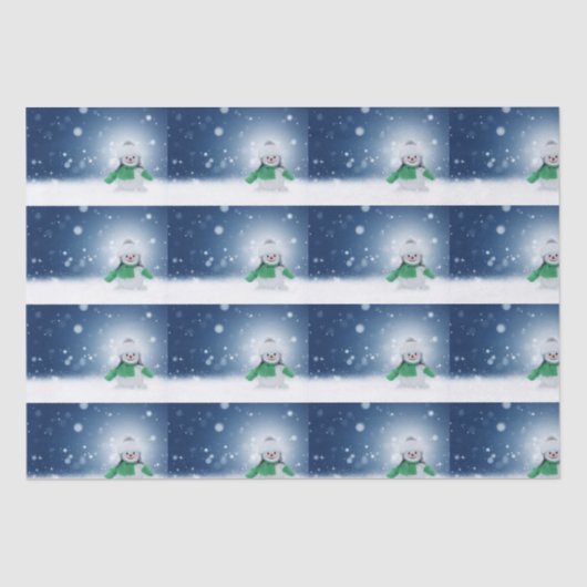 Schneemann mit grünem Schal Seidenpapier (Vorderseite)