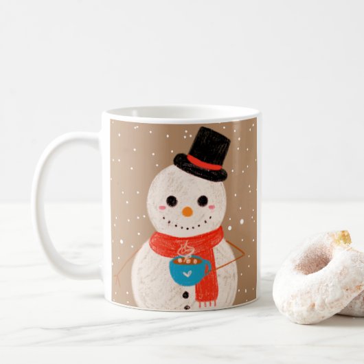 Schneemann mit heißer Schokolade Kaffeetasse (Mit Donut)