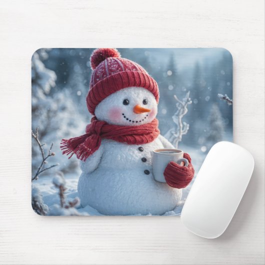 Schneemann mit heißer Schokolade Mousepad (Mit Mouse)