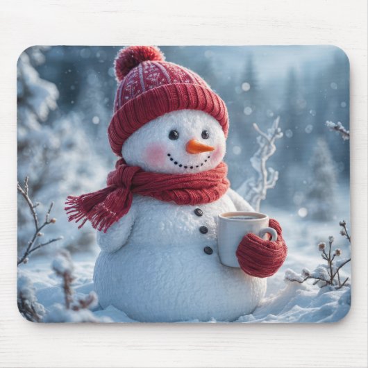 Schneemann mit heißer Schokolade Mousepad (Vorne)