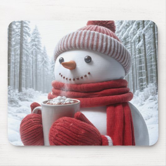 Schneemann mit heißer Schokolade Mousepad (Vorne)