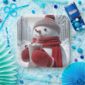 Schneemann mit heißer Schokolade Pappteller (Party)