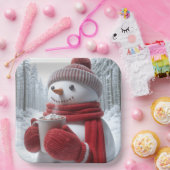 Schneemann mit heißer Schokolade Pappteller (Party)