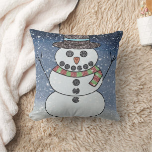 Schneemann mit Hintergrund (einzeln) - Kissen