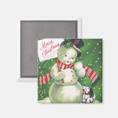 Schneemann mit Hund Magnet (Vorderseite/Rückseite)
