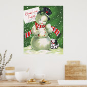 Schneemann mit Hund Poster (Küche)