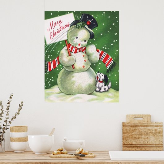 Schneemann mit Hund Poster (Küche)
