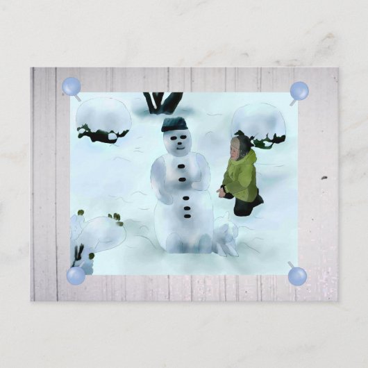 Schneemann mit Hund Postkarte (Vorderseite)