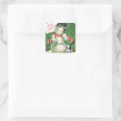 Schneemann mit Hund Quadratischer Aufkleber (Tasche)