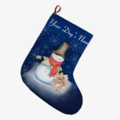 Schneemann mit Hund-Spitz Lover Grosses Weihnachts Großer Weihnachtsstrumpf (Vorderansicht (hängend))