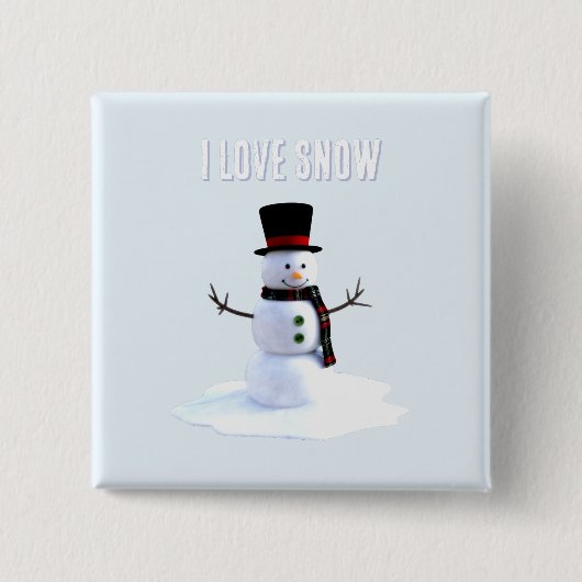 Schneemann mit Hut und Schal. Ich liebe Schnee Button (Vorderseite)