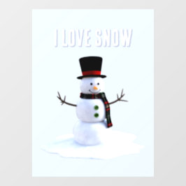 Schneemann mit Hut und Schal. Ich liebe Schnee Fensteraufkleber