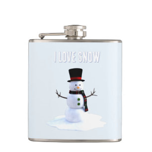 Schneemann mit Hut und Schal. Ich liebe Schnee Flachmann