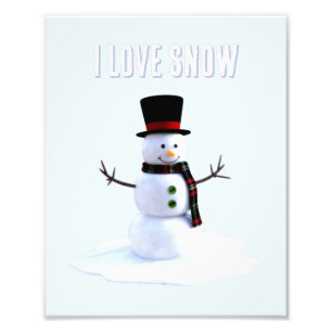 Schneemann mit Hut und Schal. Ich liebe Schnee Fotodruck