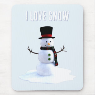 Schneemann mit Hut und Schal. Ich liebe Schnee Mousepad