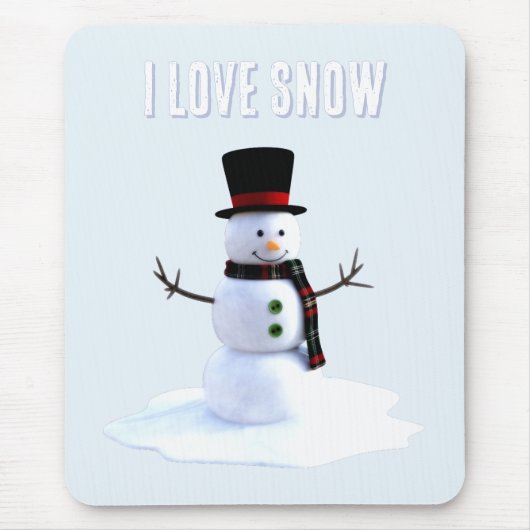 Schneemann mit Hut und Schal. Ich liebe Schnee Mousepad (Vorne)