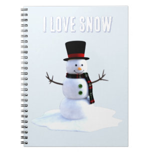 Schneemann mit Hut und Schal. Ich liebe Schnee Notizblock