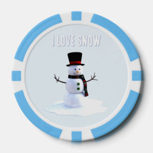 Schneemann mit Hut und Schal. Ich liebe Schnee Pokerchips
