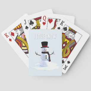 Schneemann mit Hut und Schal. Ich liebe Schnee Spielkarten