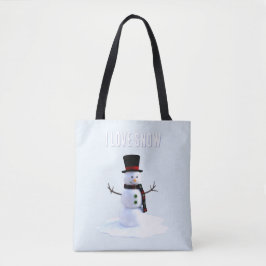 Schneemann mit Hut und Schal. Ich liebe Schnee Tasche