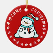 Schneemann mit Individuelle Name | Niedlich Keramik Ornament (Vorne)