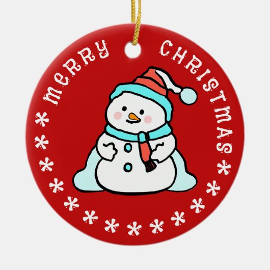 Schneemann mit Individuelle Name | Niedlich Keramik Ornament (Vorne)