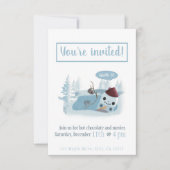 Schneemann mit Kakao schmelzen Einladung (Vorderseite)