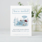 Schneemann mit Kakao schmelzen Einladung (Stehend Vorderseite)