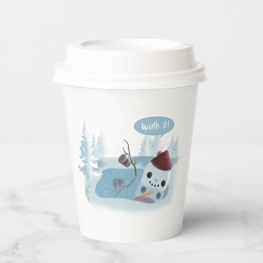 Schneemann mit Kakao schmelzen Pappbecher (Vorderseite)