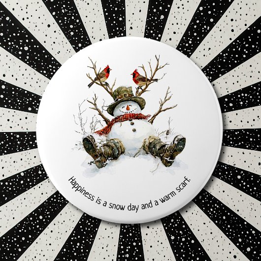 Schneemann mit Kardinalen Button