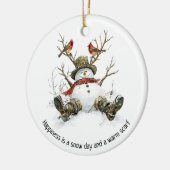 Schneemann mit Kardinalen Keramik Ornament (Links)