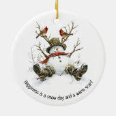 Schneemann mit Kardinalen Keramik Ornament (Hinten)