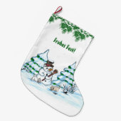 Schneemann mit Katze und Hundewelpe auf Deutsch Großer Weihnachtsstrumpf (Vorderansicht (hängend))