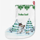 Schneemann mit Katze und Hundewelpe auf Deutsch Großer Weihnachtsstrumpf (Rückseite)