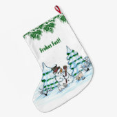 Schneemann mit Katze und Hundewelpe auf Deutsch Großer Weihnachtsstrumpf (Rückseite (Hängend))