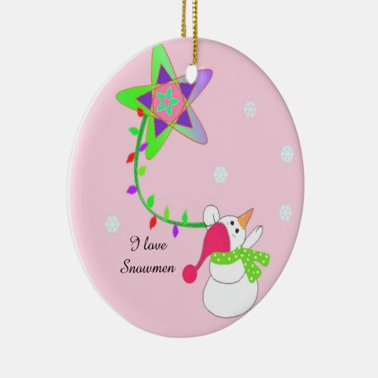 Schneemann mit Lichtern und einem Stern Keramikornament (Rechts)