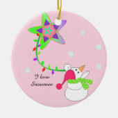 Schneemann mit Lichtern und einem Stern Keramikornament (Vorne)
