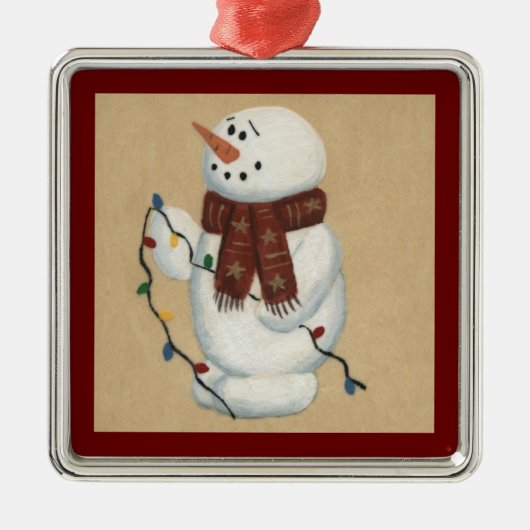 Schneemann mit Lichtschmuck Ornament Aus Metall (Vorne)