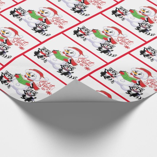 Schneemann mit Raccos Schnee Weihnachten Geschenkpapier (Ecke)