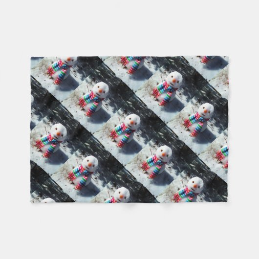 Schneemann mit Rainbow Scarf Fleecedecke (Vorderseite (Horizontal))