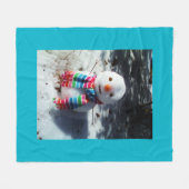 Schneemann mit Rainbow Scarf Fleecedecke (Vorderseite (Horizontal))
