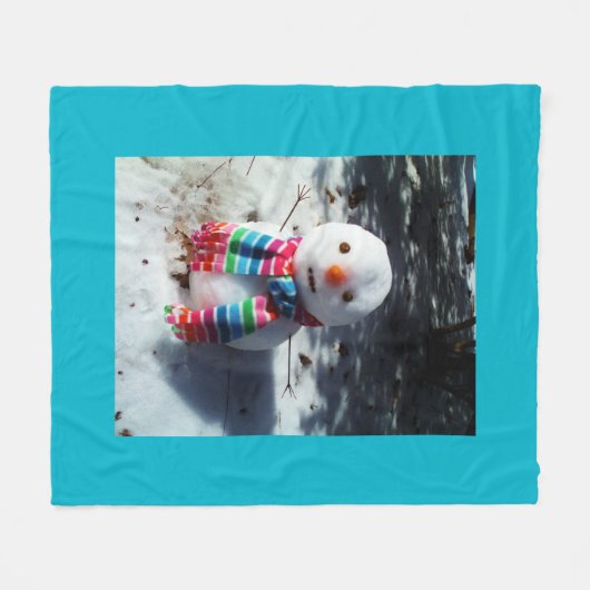 Schneemann mit Rainbow Scarf Fleecedecke (Vorderseite (Horizontal))