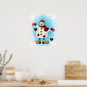 Schneemann mit Red Christmas Hearts Poster (Küche)