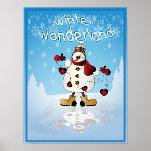 Schneemann mit Red Christmas Hearts Poster (Vorne)