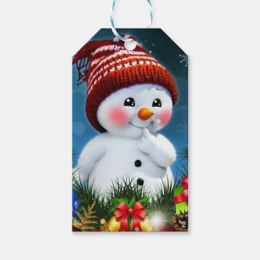 Schneemann mit Red Hat Geschenkanhänger (Vorderseite)