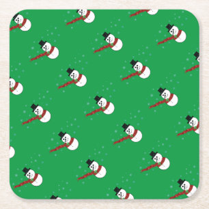 Schneemann mit Red Scara Beverage Rechteckiger Pappuntersetzer