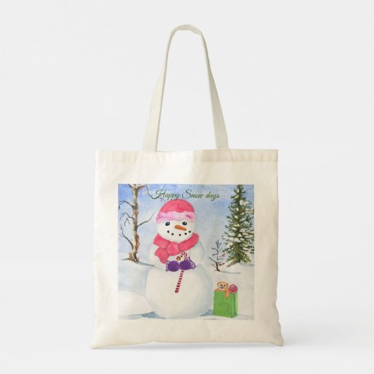 Schneemann mit rosa Schal Happy Snowdays Tote Bag Tragetasche (Rückseite)